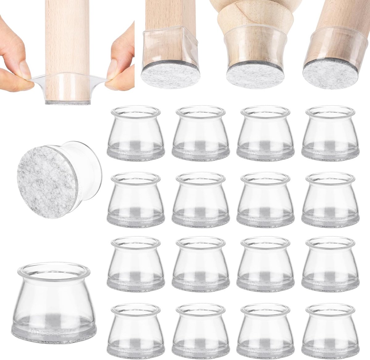 Stoelpoot Vloerbeschermers – 16 stuks Helder Kristal – Siliconen Pads met Viltonderkant vo