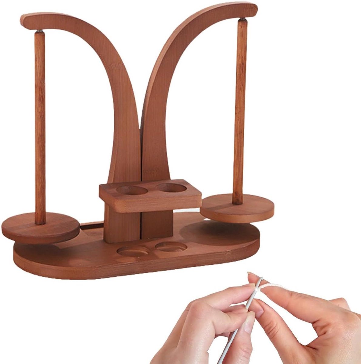 Garenroller Houten Wikkelaar - Wolhouder Spoel - Handwerken Organiseren - Magnetisch Dubbele Spindel - ca. 28.5x14.4x21cm - Bruin