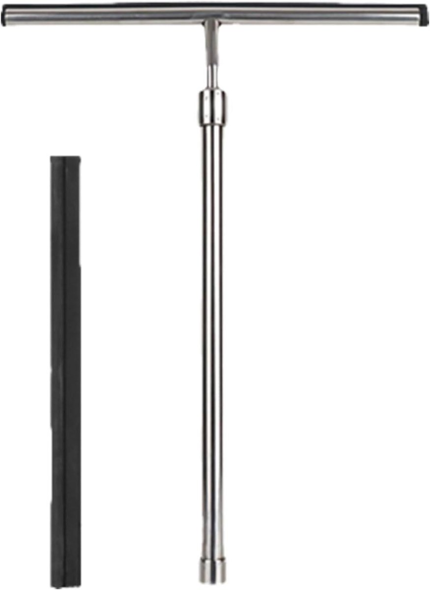 Raamwisser met steel - Raamschraper douchewisser - Ramen schoonmaken - Telescopische uitschuifbare steel - 60 cm - Zilver