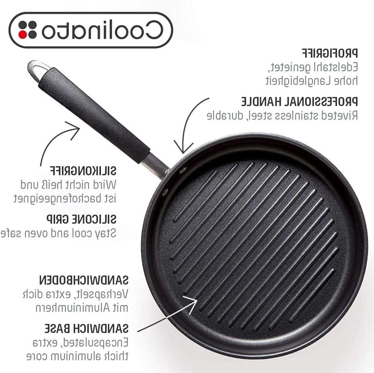 Grillpan Rond - Steakpan Koekenpan - Vlees Grillen - Antiaanbaklaag - 26 cm - Zilver Zwart