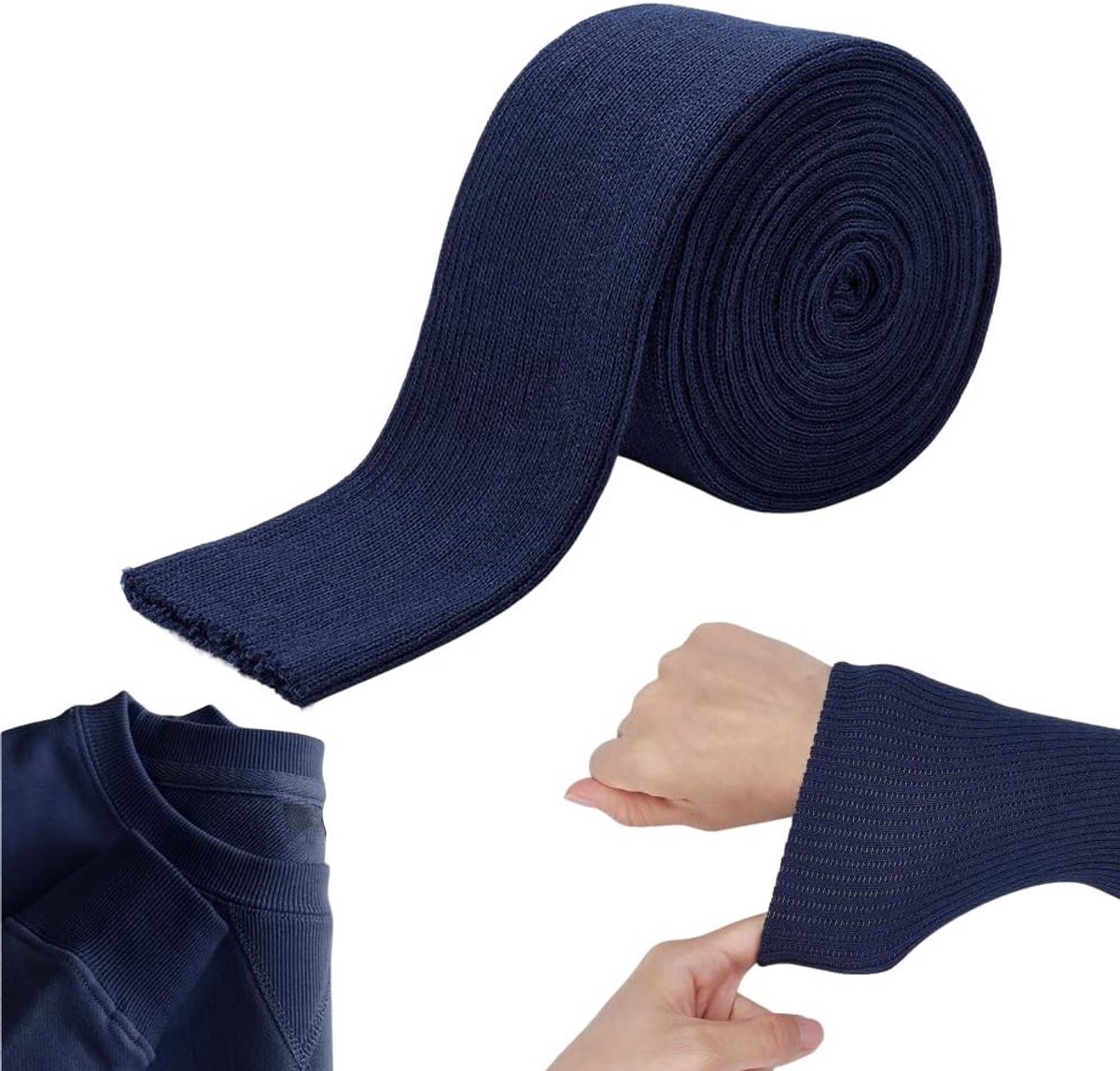 2 Yards Rib-knit Cuff 6cm Stof voor Polsmanchetten, Kraagband en Jassen - Ribbel Katoen in Marineblauw, Ideaal voor Naaien en Accessoires