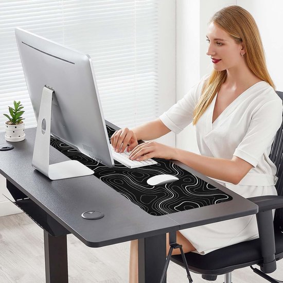 Muismat 800 x 300 mm, Speed Gaming muismat, onderlegger voor grote tafels, computergames, muismat voor games, kantoor, laptop (witte lijn) — afbeelding 3