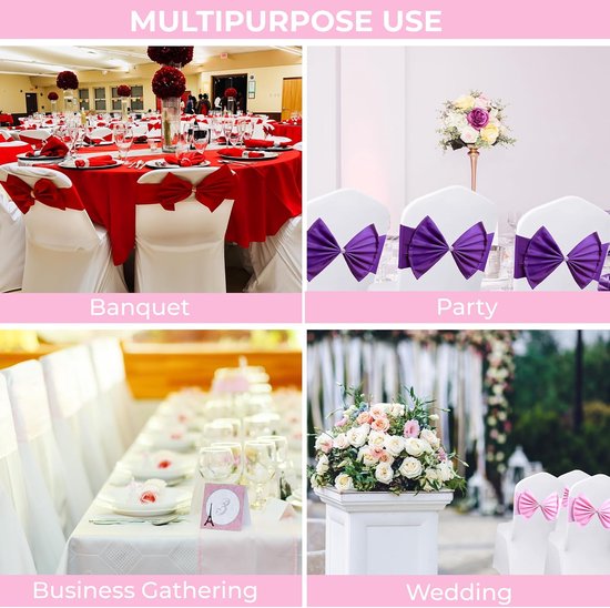 Stoelhoezen Sjerpen - Elastische Banden - Feestelijke Decoratie - Zilverkleurige Gesp - 35x29cm & 38x14cm - Roze — afbeelding 4