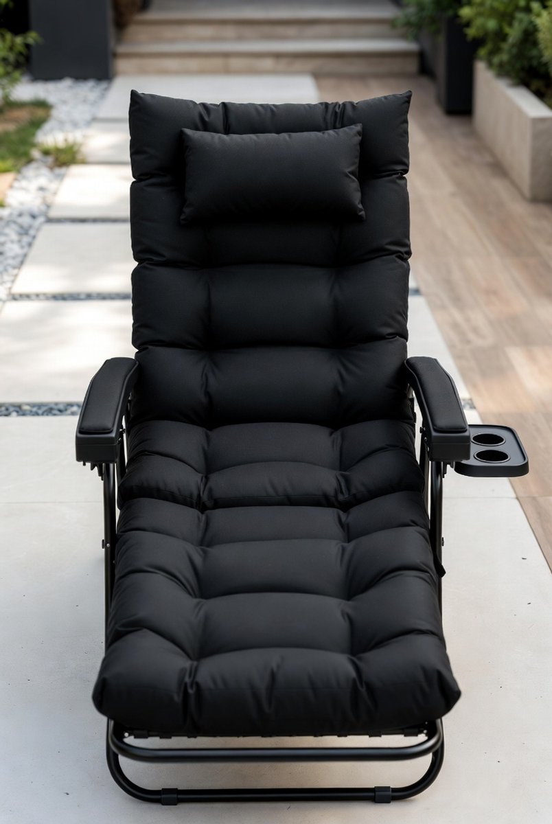 Luxe 2-Persoons Opvouwbare Tuinligstoel met Kussen, Verstelbare Rugleuning, Weerbestendig en Extra Brede Lounge Stoel – MedaHomeStore