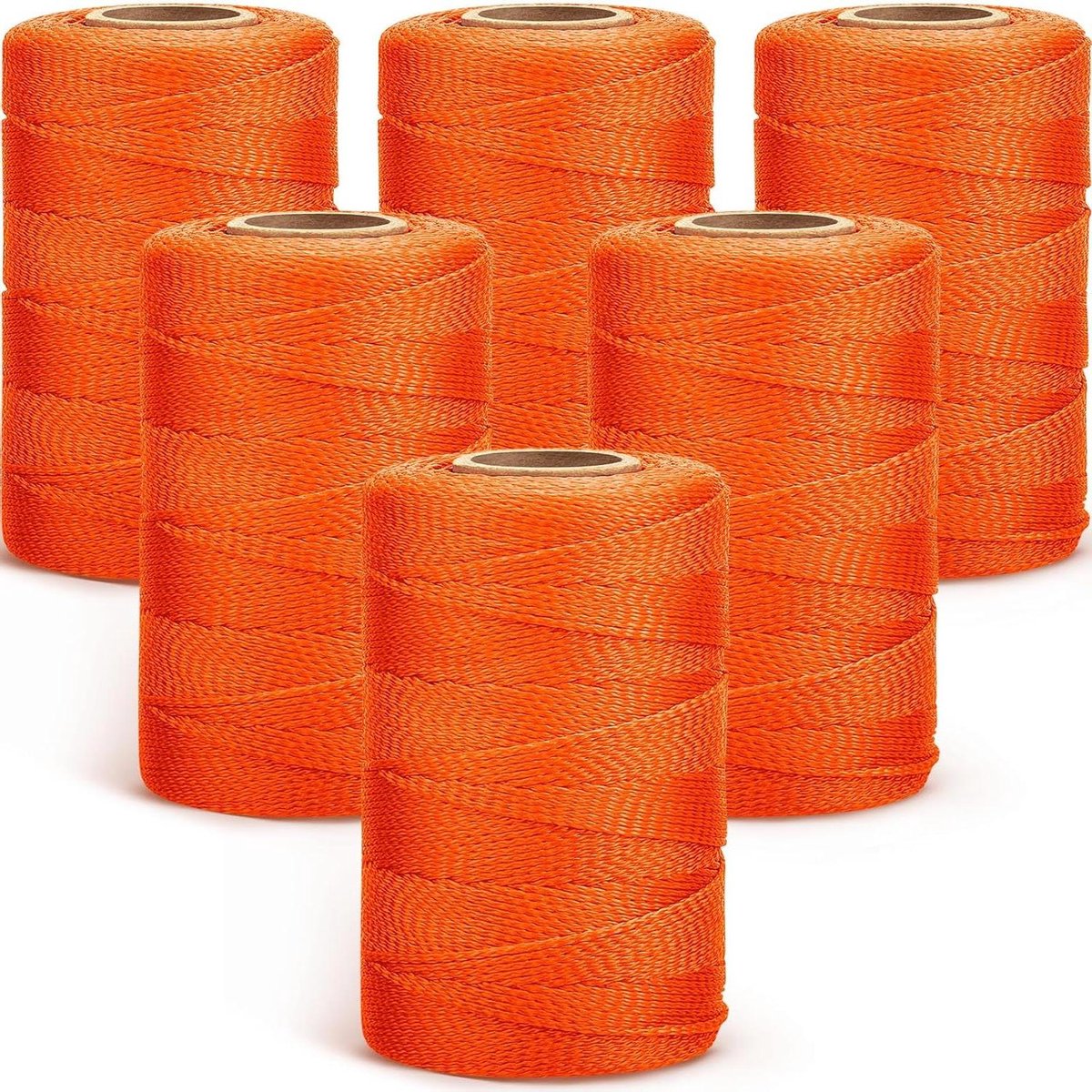 Nylon Touw Gevlochten - Bouwlijn Metselwerk - Projecten Tuinieren - Hoge Zichtbaarheid - 6 Rollen 500 Voet - Fluorescerend Oranje