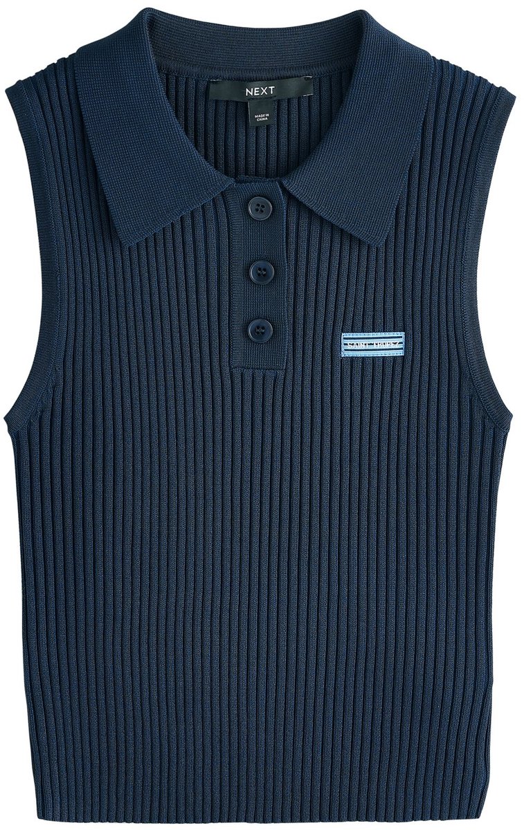Next - Dames - Mouwloze gebreide polo - Blauw