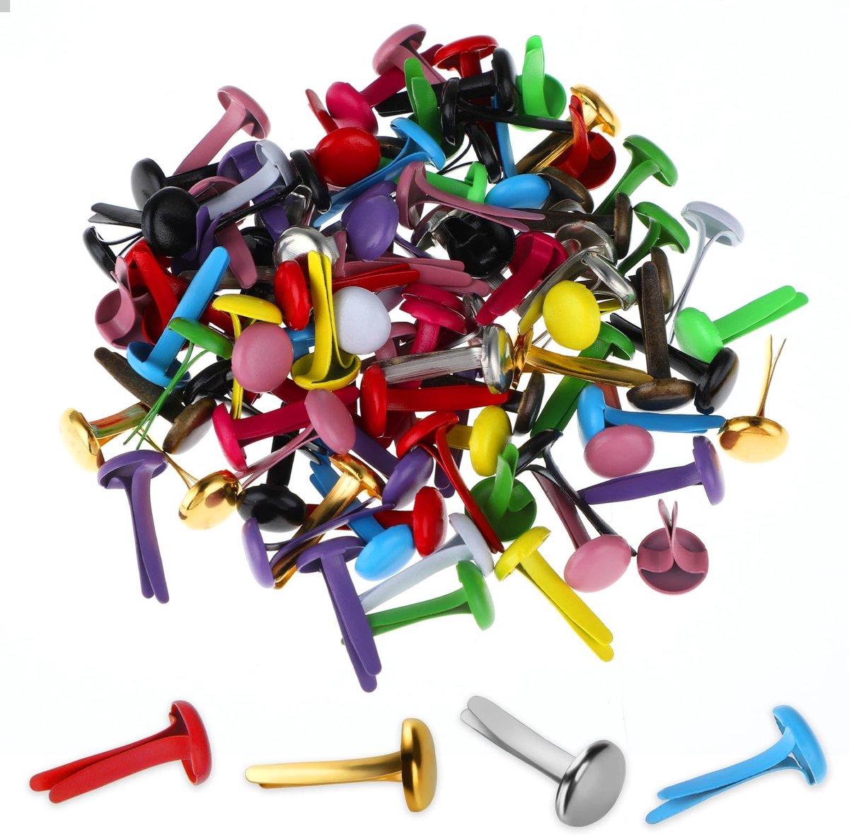 Allecto - Mini Kleurrijke Brads - Metalen Klemmen voor Knutselen, School en Kantoor
