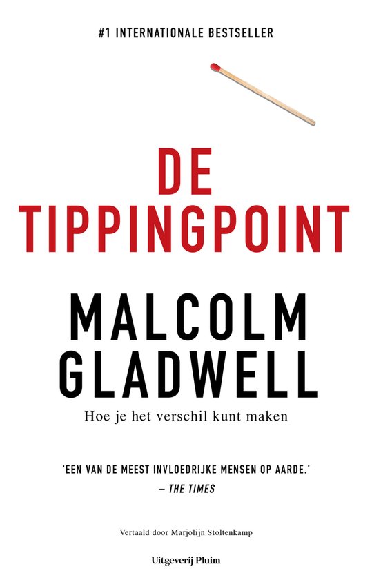 Boek kaft met de titel "DE TIPPINGPOINT" van Malcolm Gladwell, met een brandende lucifer aan de bovenkant.