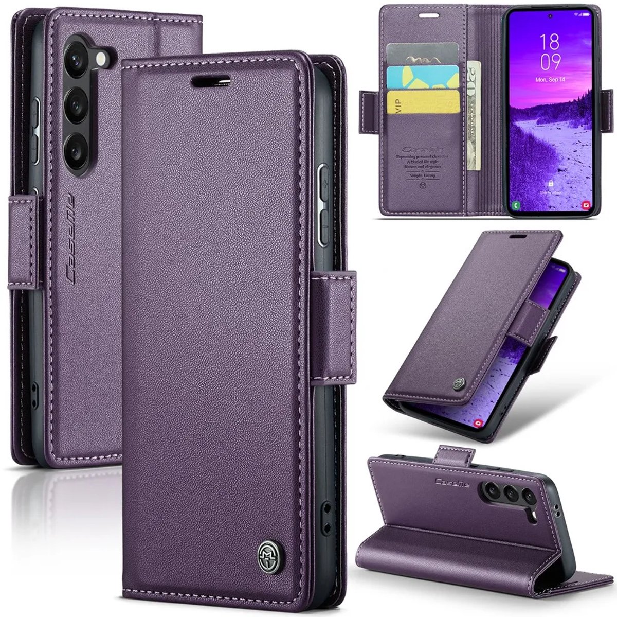 Hoesje geschikt voor Samsung Galaxy S25 - CASEME Litchi Texture Book Wallet Case - Paars
