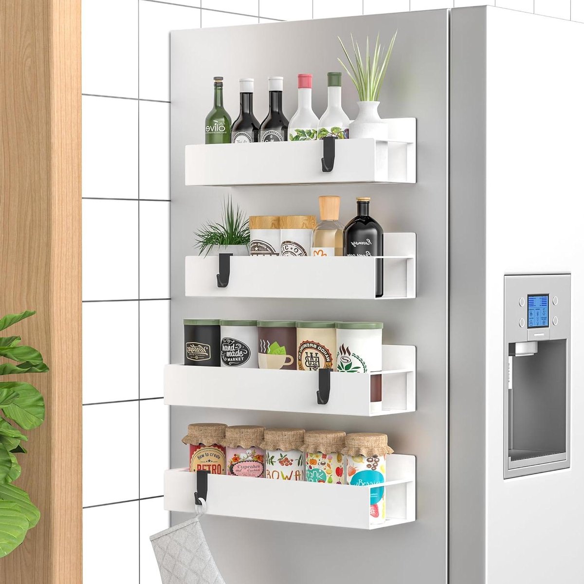 4 Pack Magnetische Spice Opslag Rack Organizer voor Koelkast en Oven, Witte Koelkast Organisatoren en Opslag