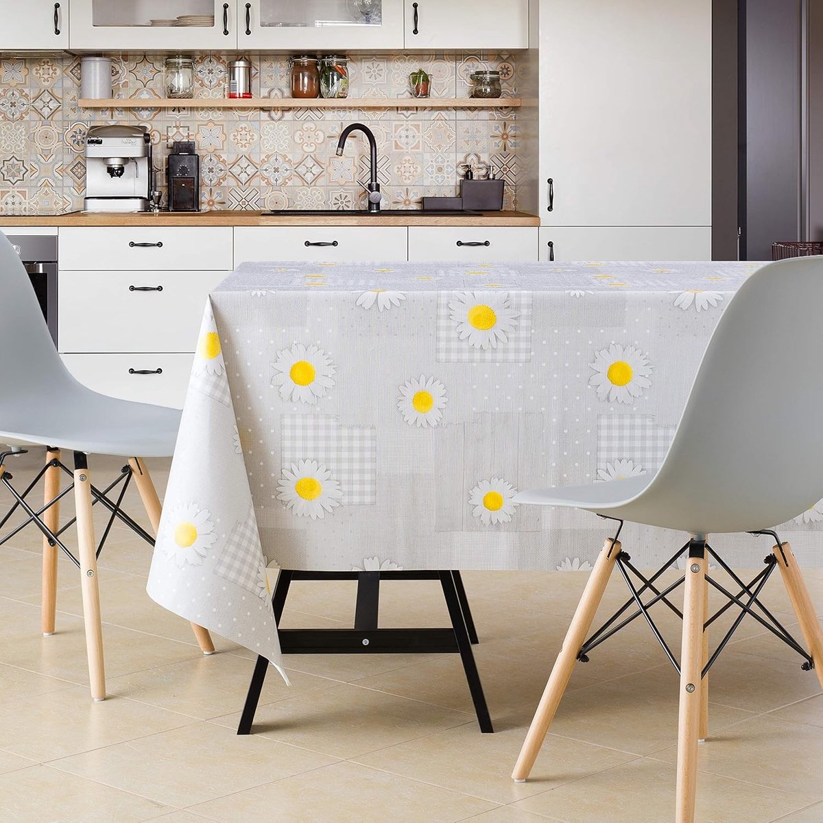 KP HOME Bedding Daisy pattern White/Yellow, Grey White 140, 140x140cm