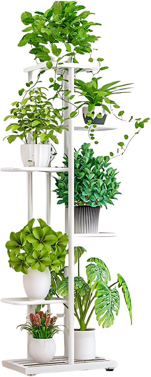 6-Laags Plantenstandaard - Voor Binnen & Buiten - Meerdere Bloempot Houder Display - IJzeren Plantenrek - Wit