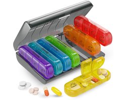 Gandria Pillendoos 7 Dagen - Uitneembaar Pillendoosje - Medicijndoos met 28 Compartimenten - Medicijndoos met Stevige Sluiting - 4 Vakken per Dag - 7 Kleuren