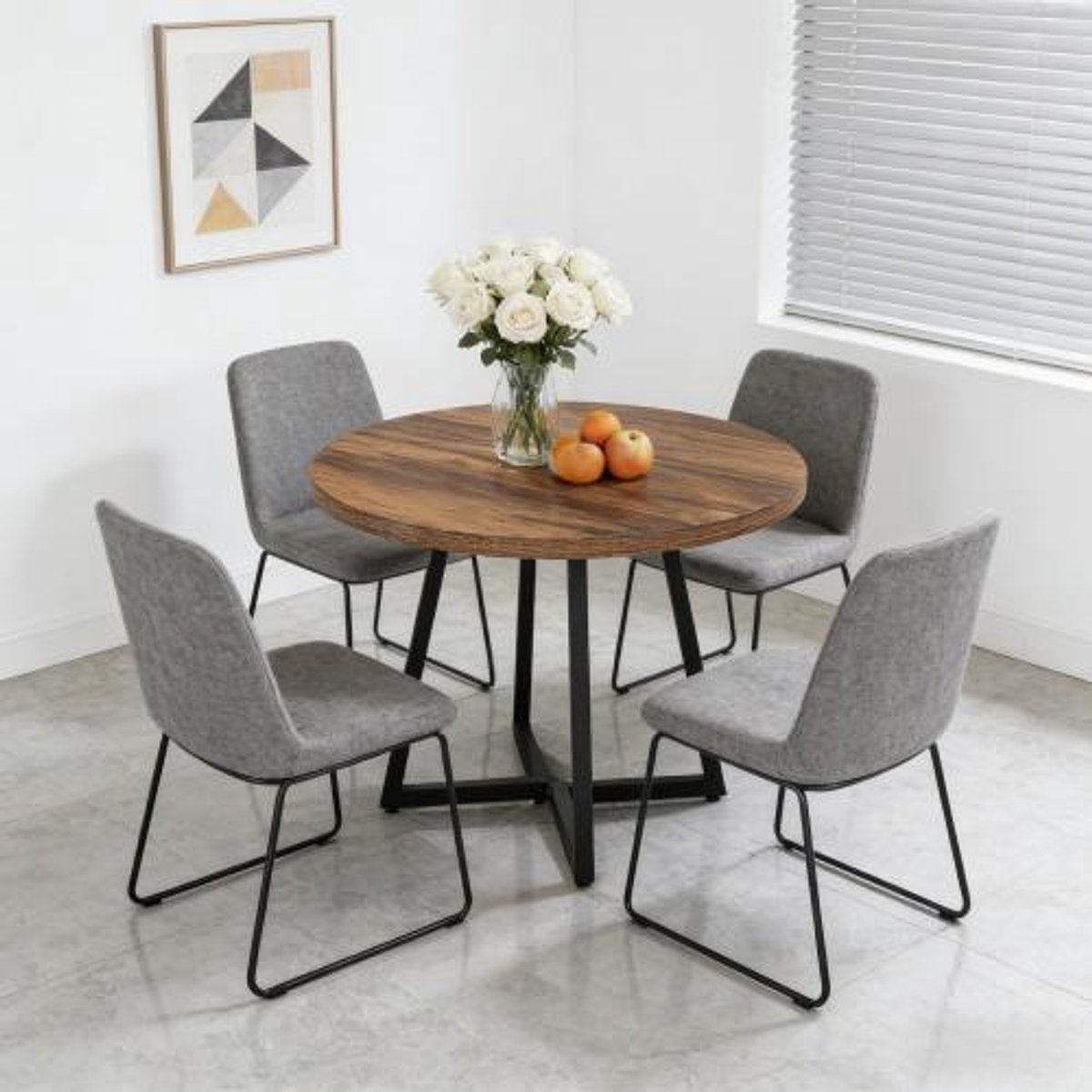 Wishdor Ronde eettafel - Industrieel design - MDF en metaal - Zwart en rustiek bruin - 80 cm - Voor 2 tot 4 personen - Voor keuken, eetkamer en kantoor