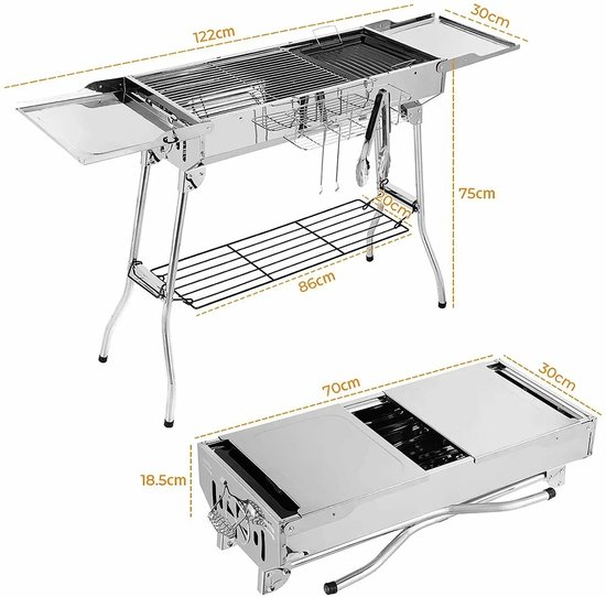 Seth Select Houtskoolgrill - Draagbare Houtskoolgrill RVS - Opvouwbare BBQ Camping Grill met Zijvleugels - Antiaanbak Rooster & Verstelbare Ventilatie van Merkloos — afbeelding 4