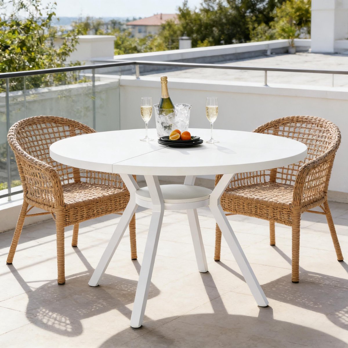 Wishdor Ronde eettafel - Modern wit design - Metaal en hout - Stevige framebasis - Voor 4-6 personen - Voor keuken en eetkamer - 120 cm - 76 cm hoog