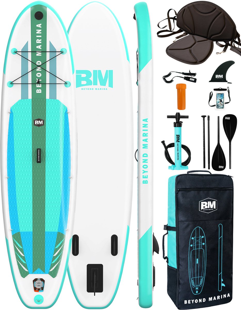 BEYOND MARINA SUP Board - Opblaasbaar Paddle Board - Complete Set - 2-in-1 verstelbare peddel - Kajakzitje - 320x81x15cm, Maximaal belasten 200 kg