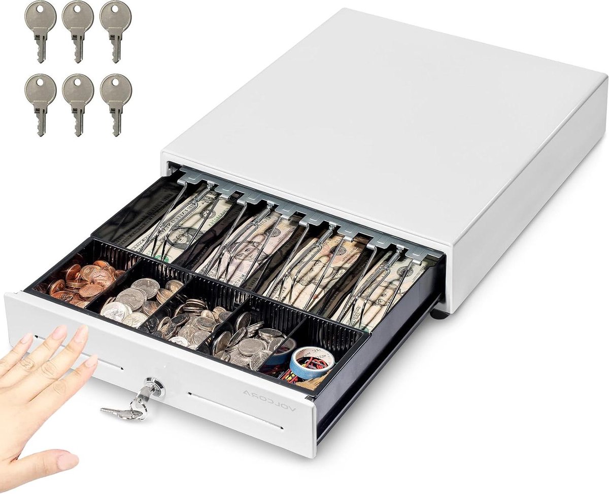 Geldlade Kassasysteem - Betaalautomaat Lade - Winkel Transacties - Handmatige Open Duw - 33 cm Breed - Wit