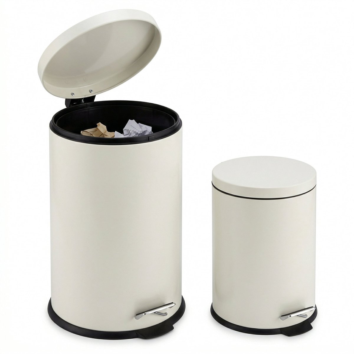 Cheqo® Pedaalemmer Set van 2 - Prullenbak - Afvalemmer - Vuilnisbak - Soft Close Deksel - voor Keuken en Badkamer - met Binnenemmer - met Voetpedaal - Vuilnisemmer - Afvalbak - voor Toilet - voor Kantoor - Cosmetica Emmer - voor Slaapkamer
