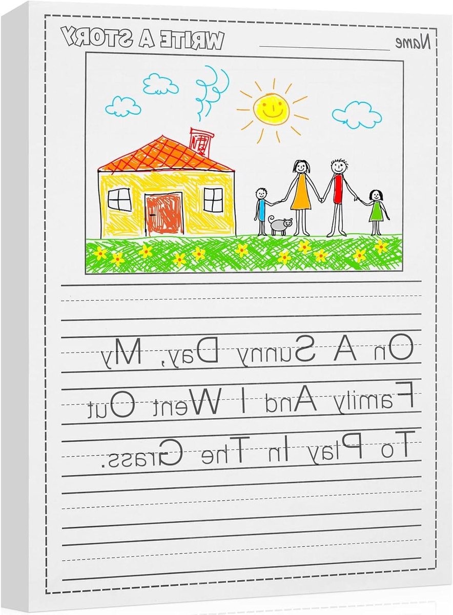 Schrijfpapier Voor Kinderen - Notitieboek Verhalen - Verhalen Tekenen Schrijven - Halve Pagina Tekenen - 200 Vellen - Wit