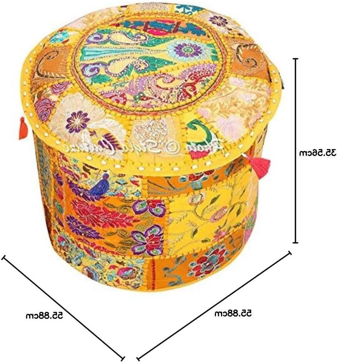 Stoffen Poef Hoes - Zitkruk Decoratie - Woonkamer Opfleuren - Uniek Patchwork Ontwerp - 55x35 cm - Mango Geel