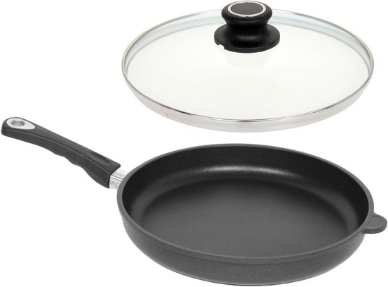 Platte pan - Koekenpan Sauspan - Steak Bakken - Lotus Titanium Afwerking - 26 cm - Zwart