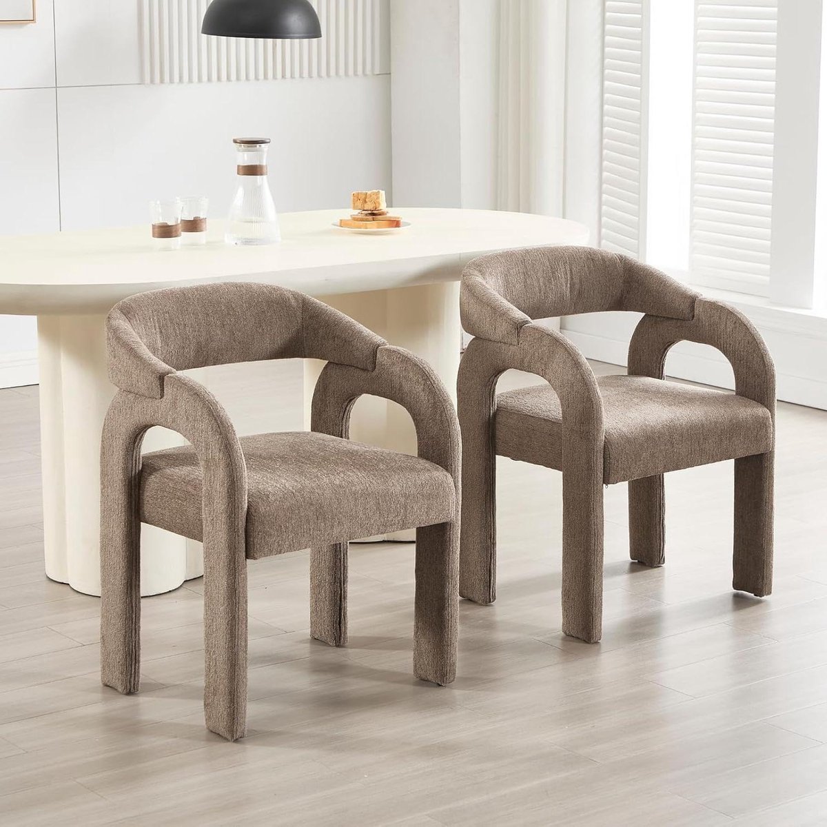 Eetkamerstoelen Set - Keukenstoelen Armleunstoelen - Modern Wonen - Gestoffeerd Chenille -