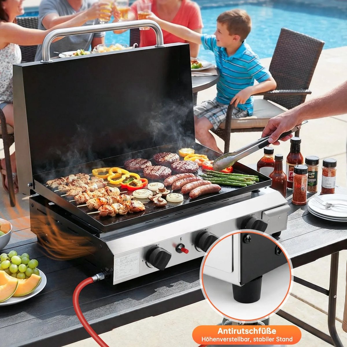 Seth Select Gas BBQ - BBQ op gas - Draagbare propaangrill - Gasbarbecue - 3 Burner Gas Grill - Gasgrill - Compact en draagbaar tafelmodel. thumbnail 3