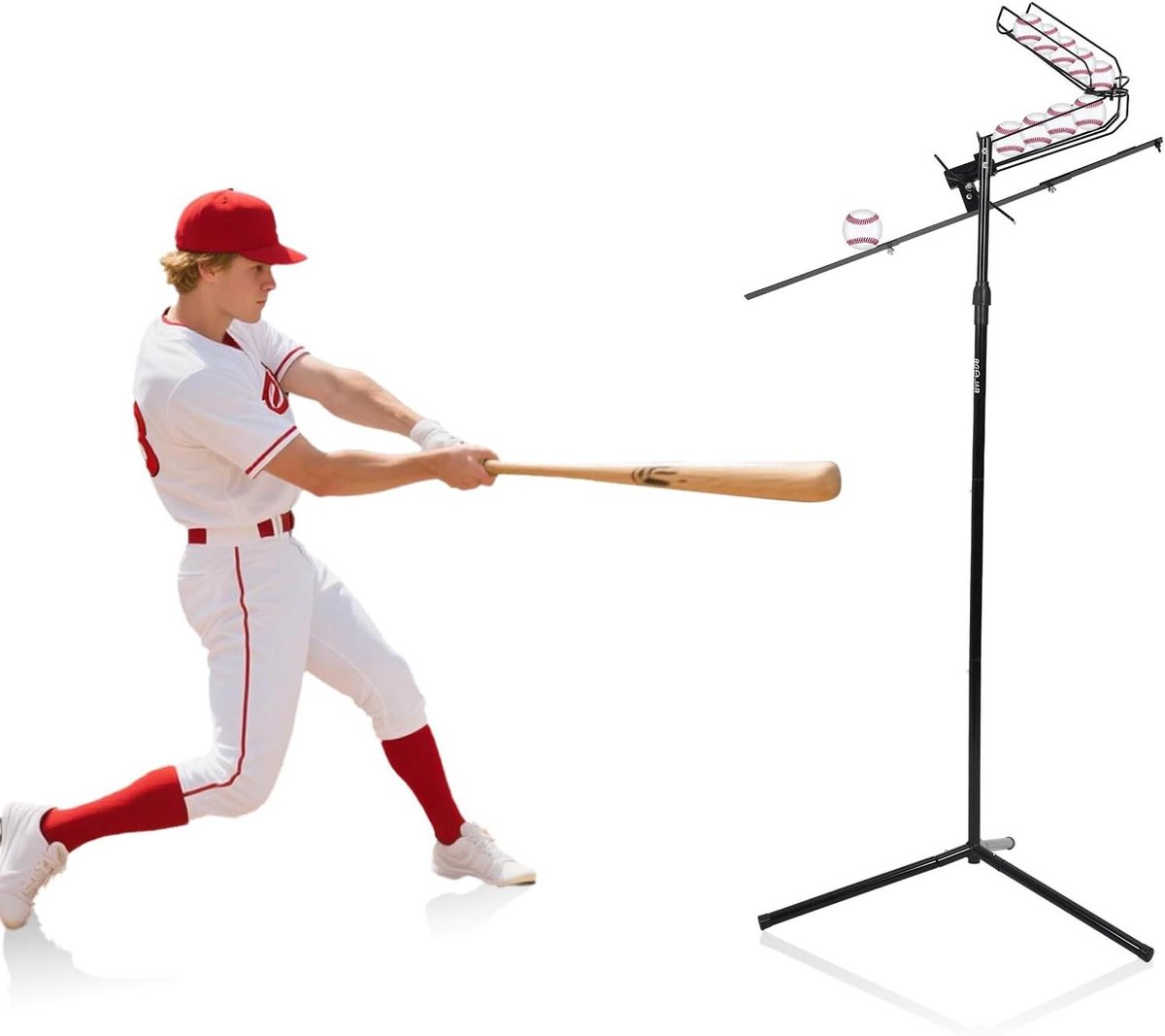 Soft Toss Pitching Machine - Baseball Training System - Baseball Hitting Practice - Auto & Manual Ballfall - Adjustable Height