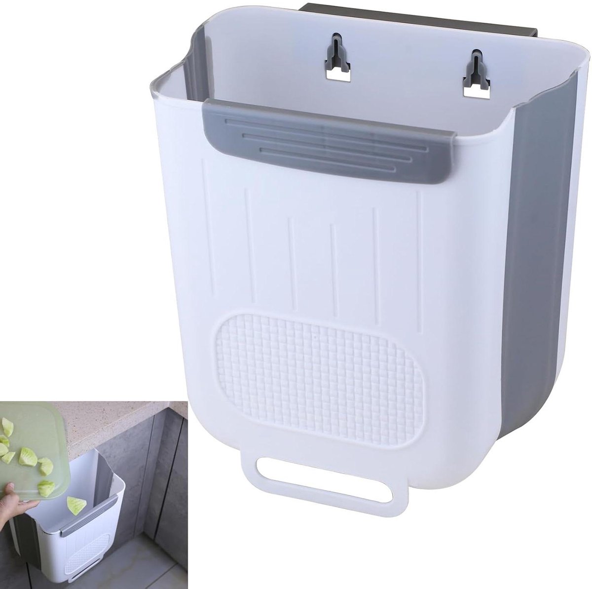 Opvouwbare Keukenemmer - Hangende Prullenbak - Ruimtebesparend Afvalbeheer - Opvouwbaar Dikker Rubber - 6 Liter Capaciteit - Wit