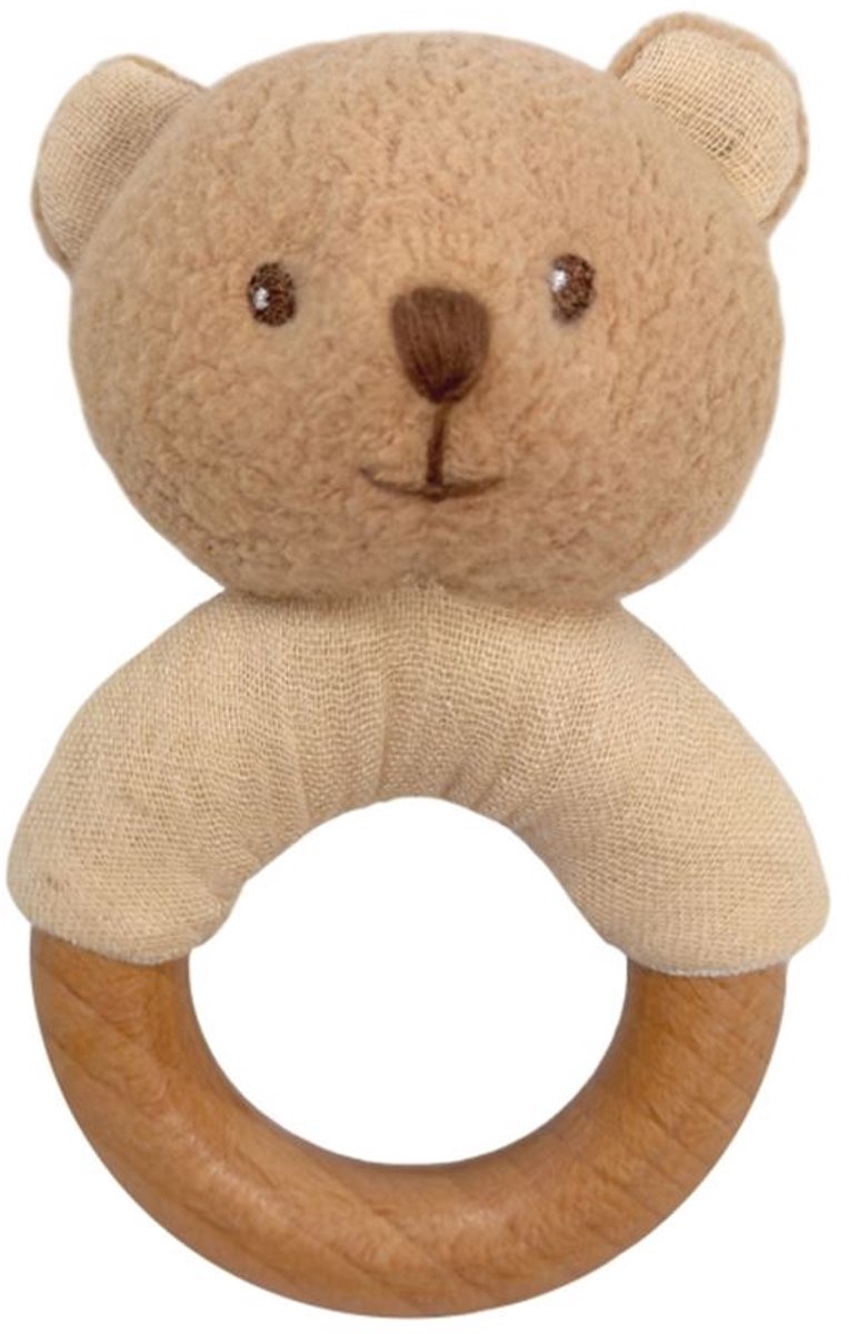 Egmont Toys knuffel rammelaar beer van bio katoen 11 cm baby speelgoed.