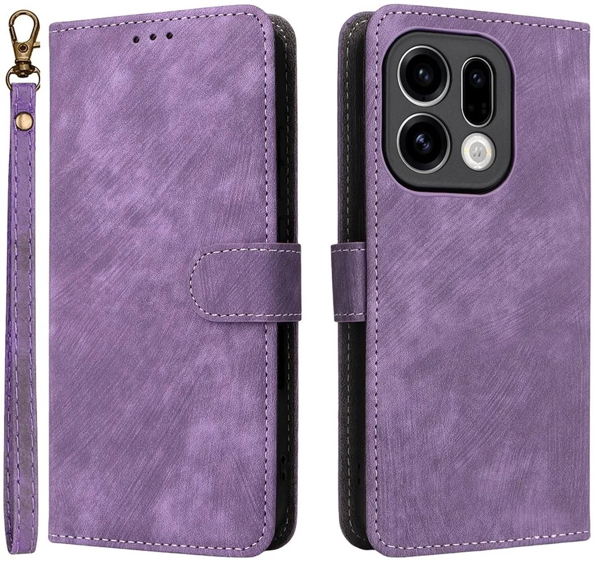 Hoesje geschikt voor Oppo Find X9 - Phonesta Vintage Skin Book Wallet Case met afneembaar koord - Paars