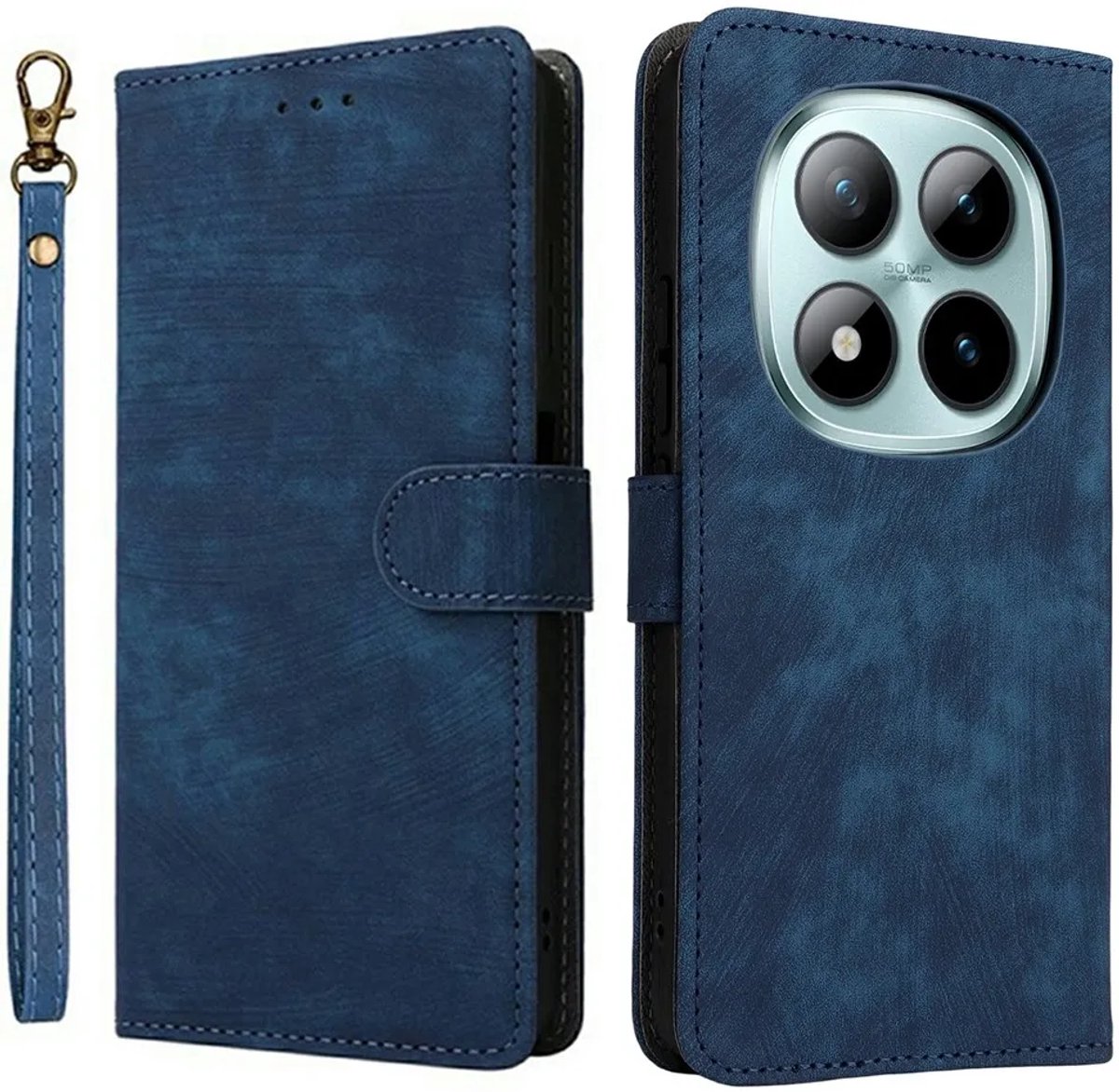 Hoesje geschikt voor Xiaomi Redmi Note 15 Pro 4G - Phonesta Vintage Skin Book Wallet Case met afneembaar koord - Blauw