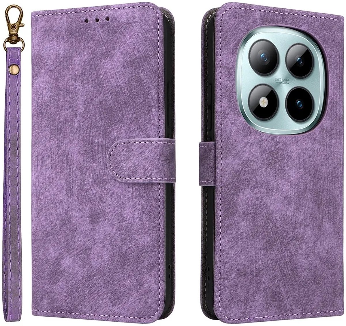 Hoesje geschikt voor Xiaomi Redmi Note 15 Pro Plus / Xiaomi Poco M8 Pro - Phonesta Vintage Skin Book Wallet Case met afneembaar koord - Paars
