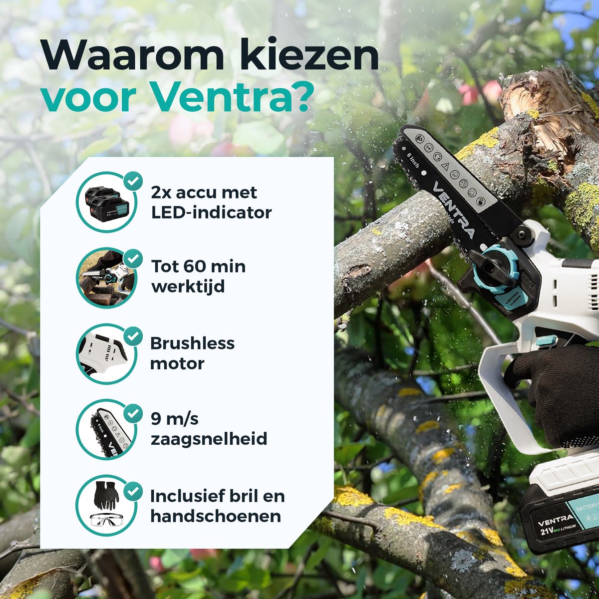 Bilivry Cordless Chainsaw 15.2 and 20.3 cm Chainsaw with 3000 mAh