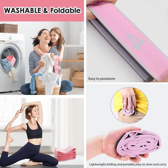 Yoga Riem Set - Fitness Band Loops - Flexibiliteit Verbeteren - 8 Digitale Lussen - 90x4cm - Grijs Roze — afbeelding 3