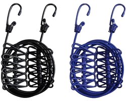 2 Stuks Elastische Waslijn, Reiswaslijn, Draagbare Waslijn, met 12 Metalen Knijpers Elk, voor Kledinghaken Kamperen Binnen en Buiten (Zwart, Donkerblauw)