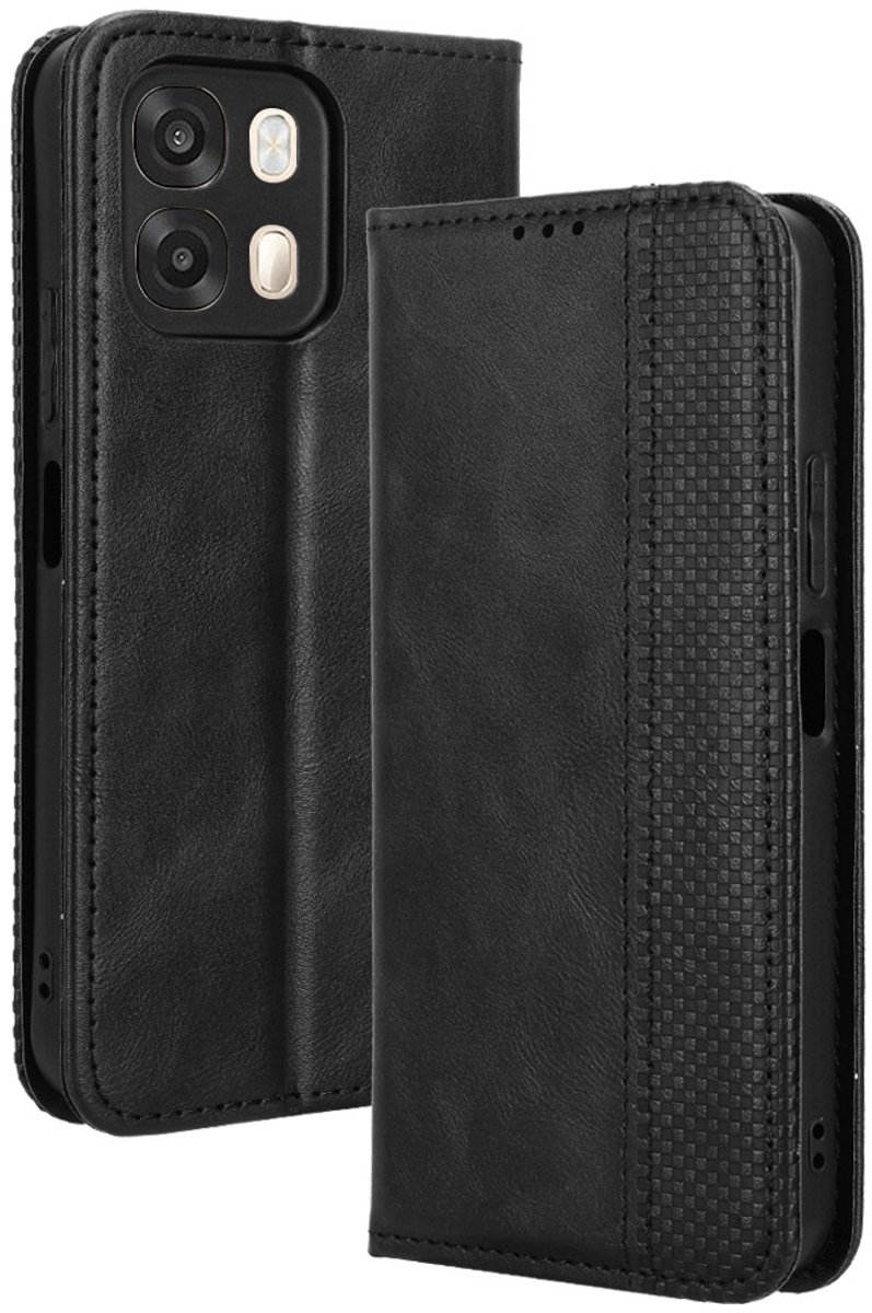 Coverup Hoesje - Geschikt voor OPPO A6 5G Hoesje - Coverup Vintage Style Book Case - Zwart