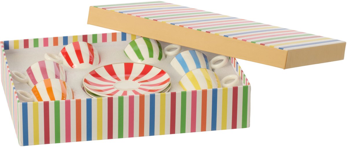 J-Line kopje + schoteltje - porselein - mix - small - set van 6