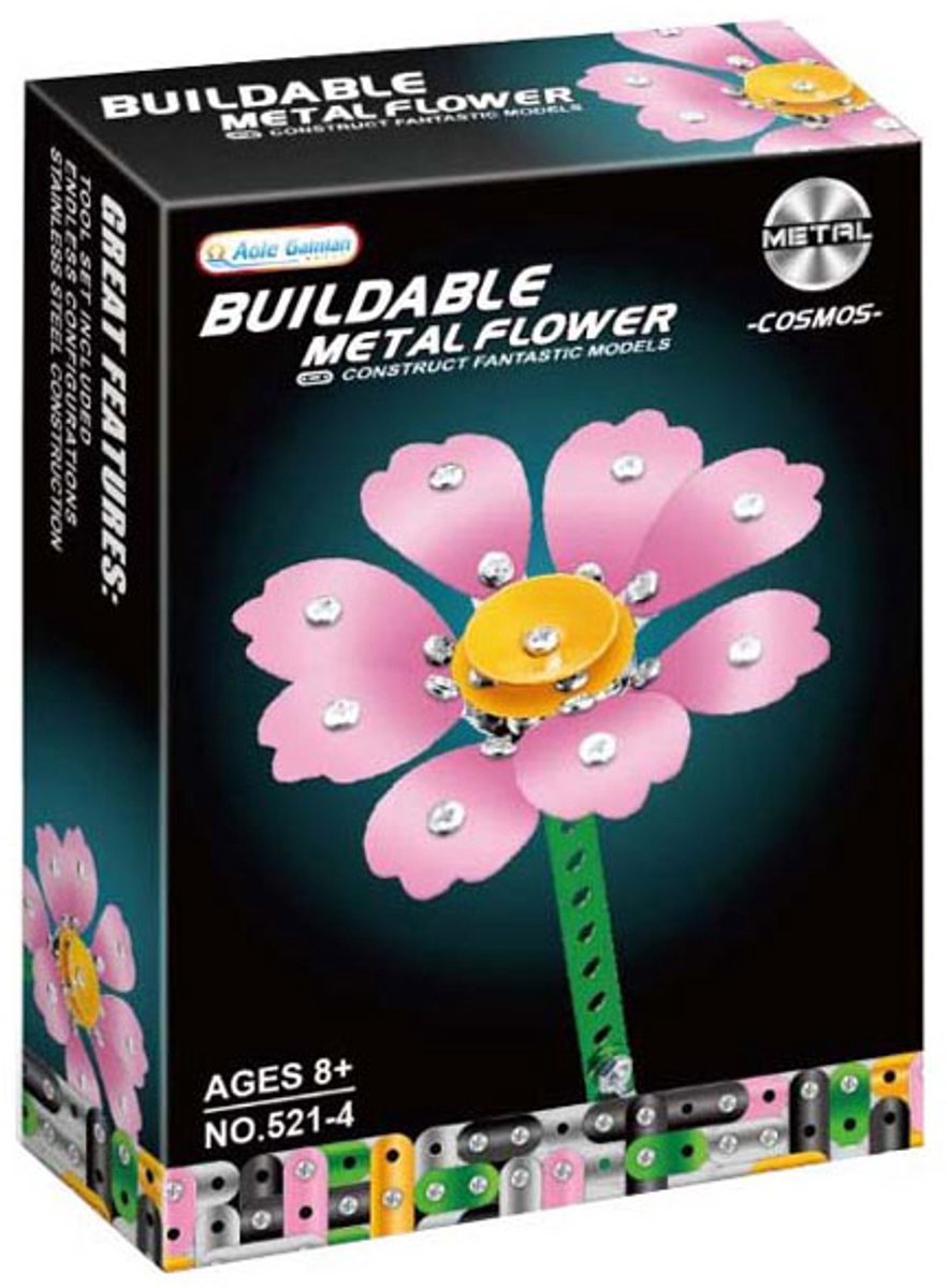 Lobbes metalen bouwset bloem roze - creatief constructiespeelgoed.