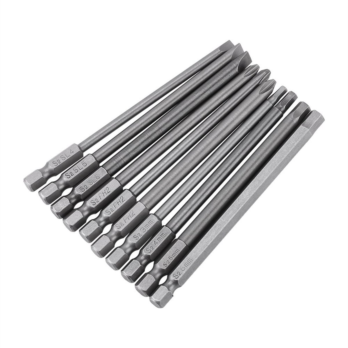 Allecto - 10-delige Magnetische Schroevendraaier Bits Set - Grooved, Cross & Hex Head 100mm