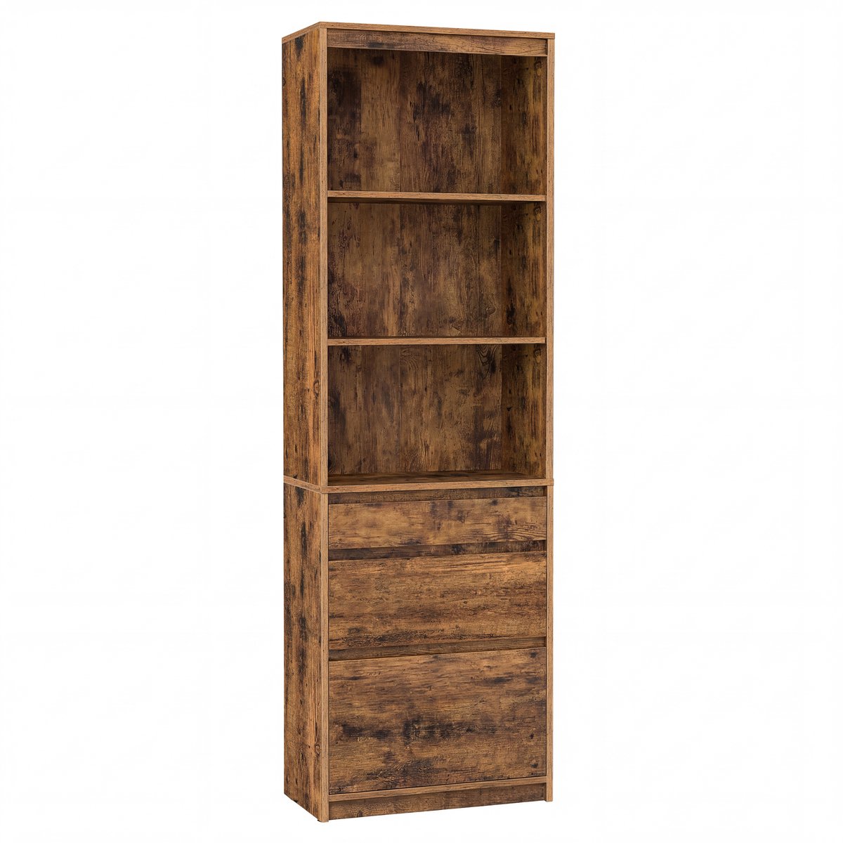 VASAGLE - Boekenkast - Boekenkast Hoge Kast - 3 Laden - Verstelbare Planken - Voor Woonkamer Slaapkamer Kantoor