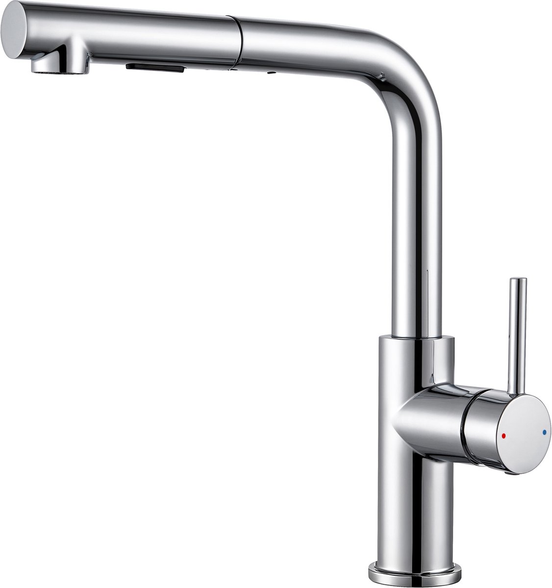 Sofetiy L-Vorm Uittrekbare Keukenkraan Chroom - 40 cm Uittrek - Incl. Driehoekige Plaat - Geschikt voor Dunne Werkbladen (≤4 cm) - 2 straalstanden (Zachte Straal & Douchestand) - keukenkraan met uitrekbare uitloop