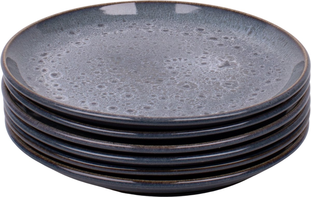 Set van 6 gebaksbordjes - 16 cm - Amadora - blauw met aqua look - Portugees stoneware
