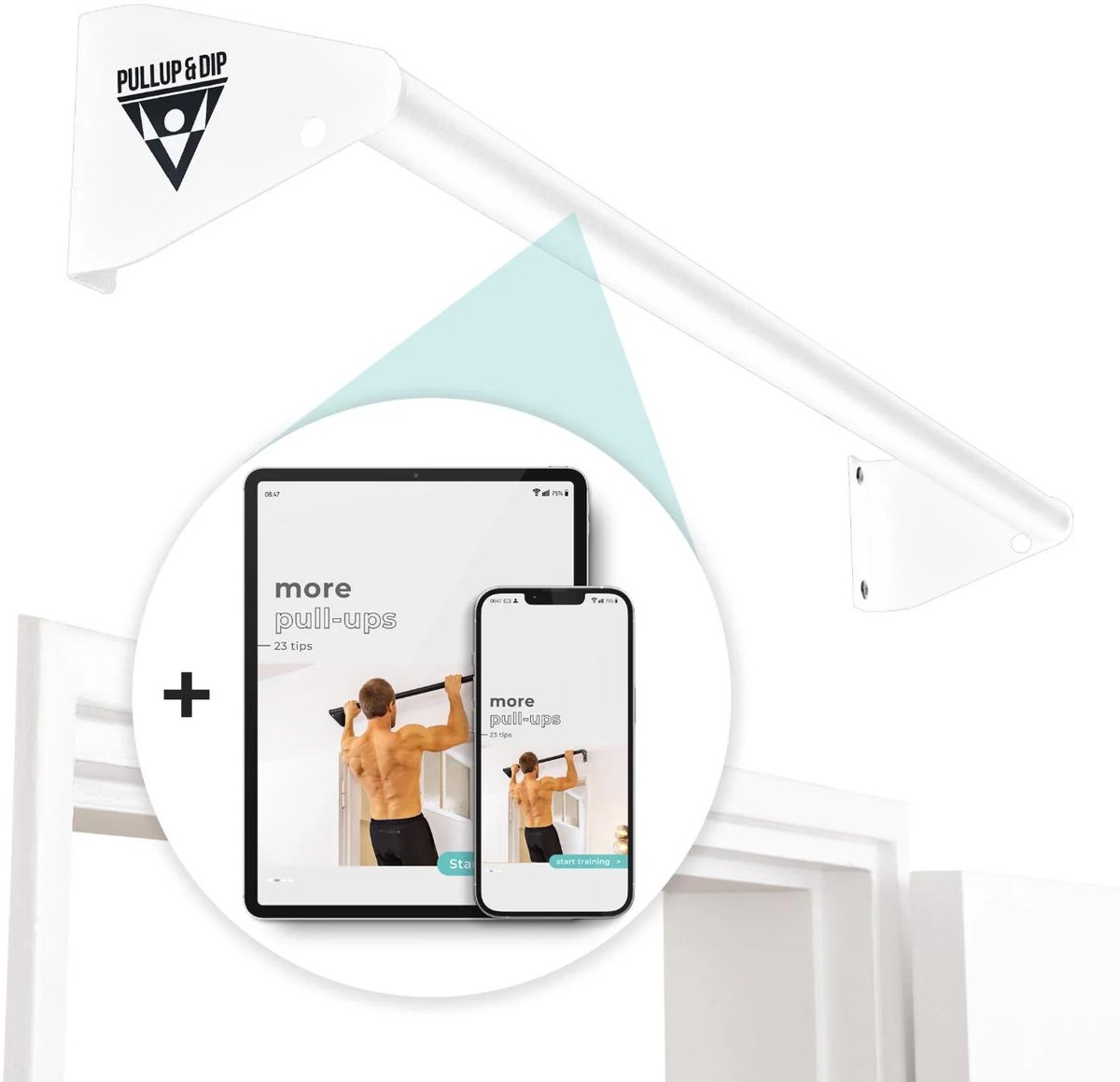 PULLUP & DIP Steel - Pull-up Stang Wandmontage - Compact Design (13 cm Afstand) - Voor Boven Deurkozijnen - Mat Wit Gepoedercoat