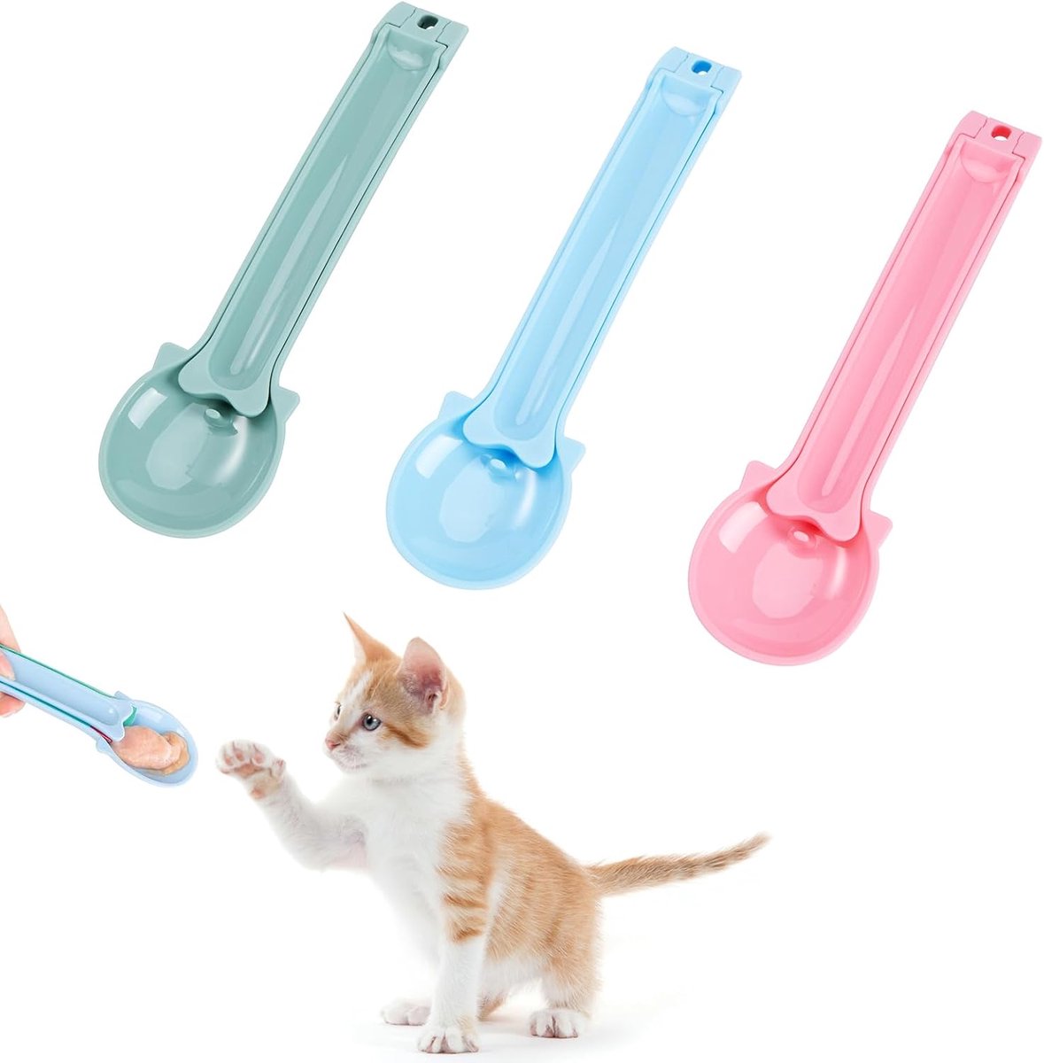 Voedingslepel voor Katten - Lange Handgreep - Voor Nat Voer - Pack van 3