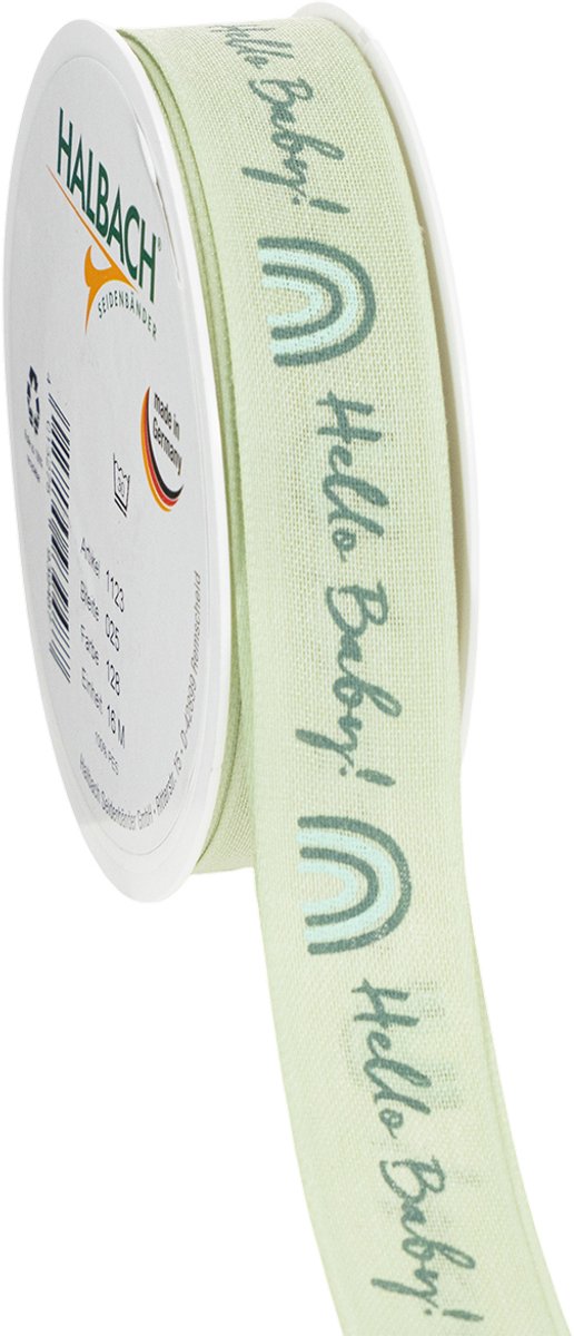 Cadeaulint Hello Baby decoratief lint dooplint groen 25 mm 16 m