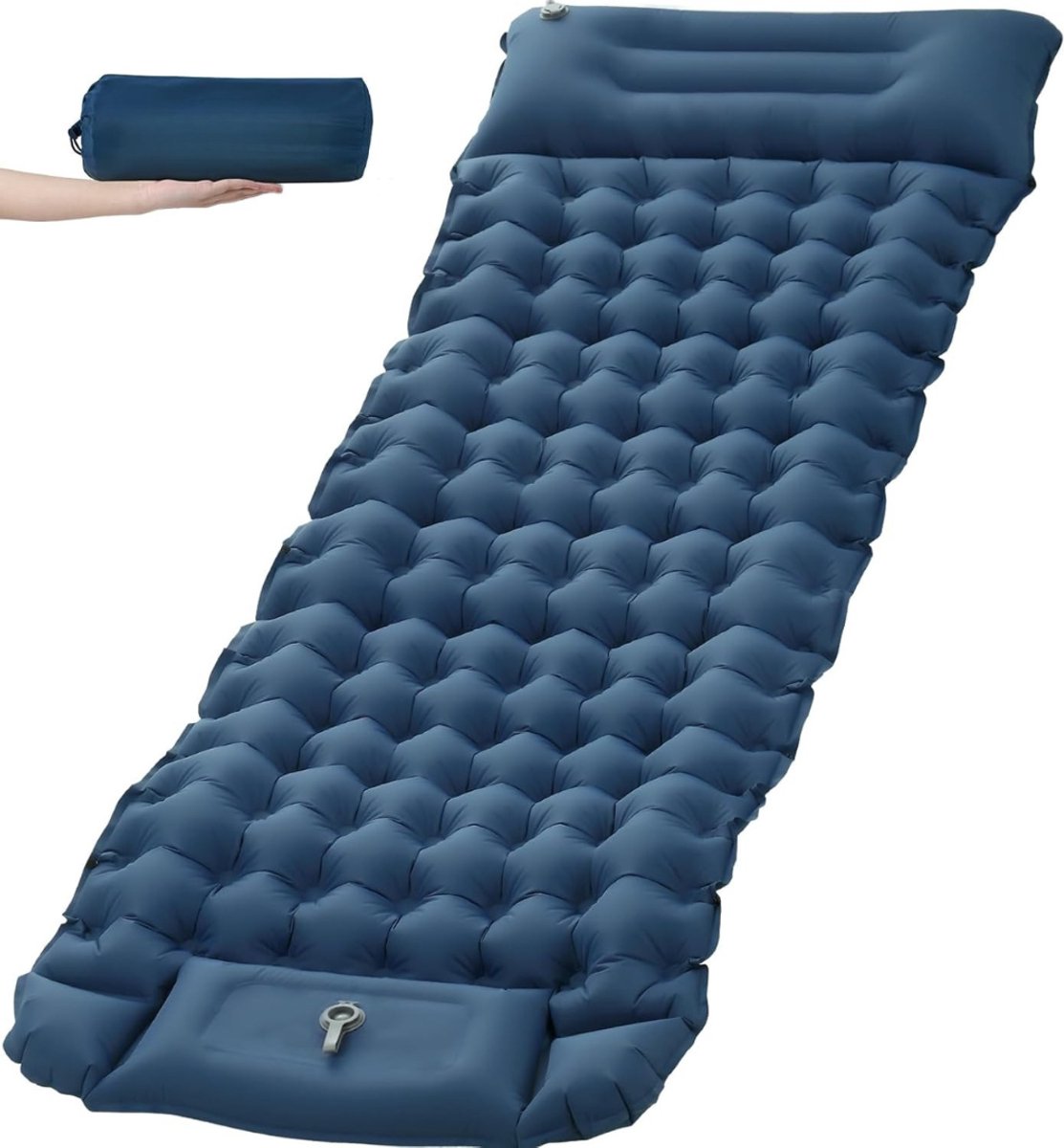 Camping Matras met Voetpomp en Hoofdkussen - Opvouwbaar Matras - Vouwmatras - Camping Matje - Slaapmat - Logeer Matras - Luchtmatras - Kampeer Matras - Camping Bedje - TPU - 198 x 64 x 10 cm - Donkerblauw - van Imperatoris