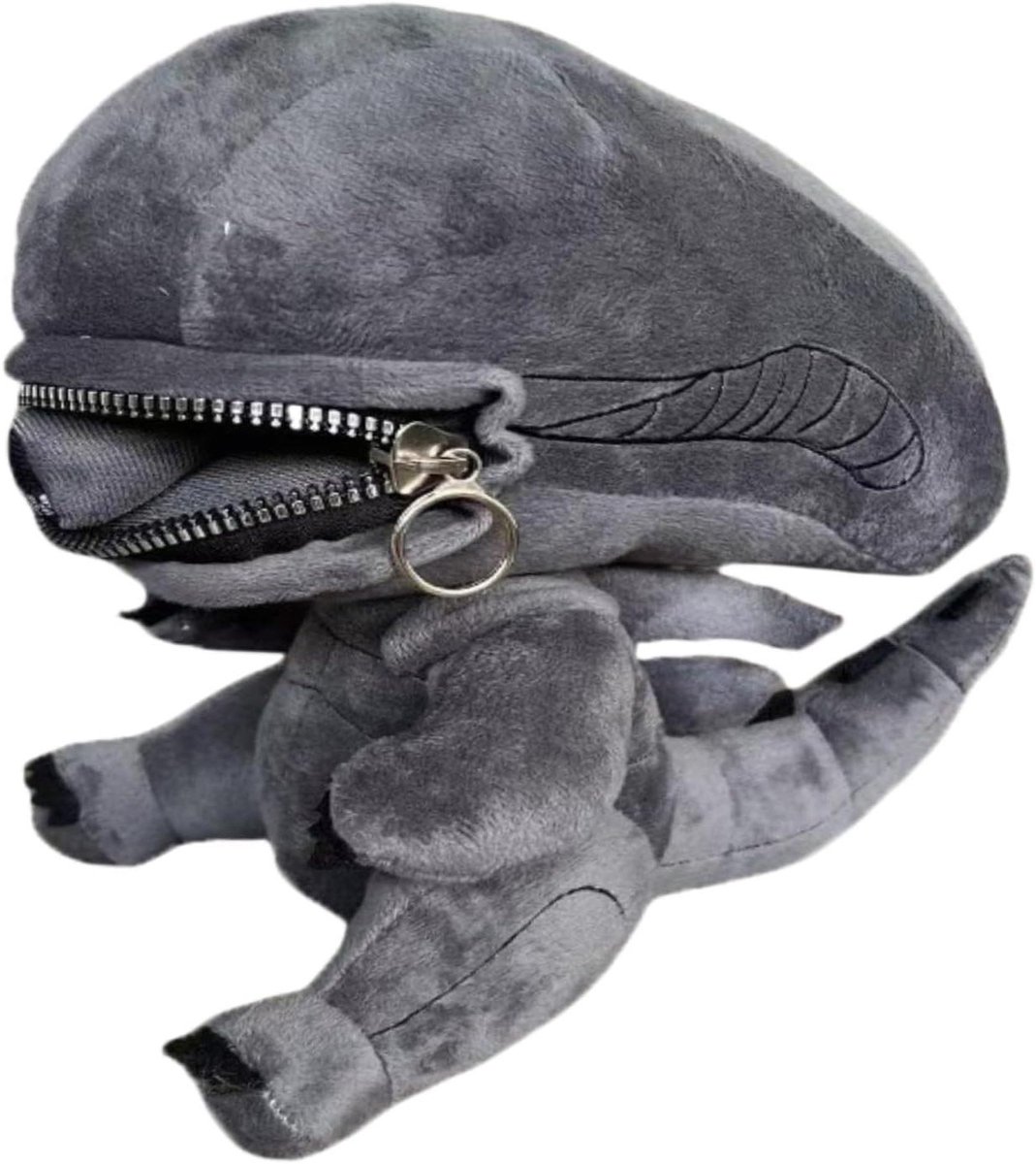 Pluche monster - Knuffelpop filmfiguur - Decoratief kussen - Iconische ritsmond - 25 cm - Grijs