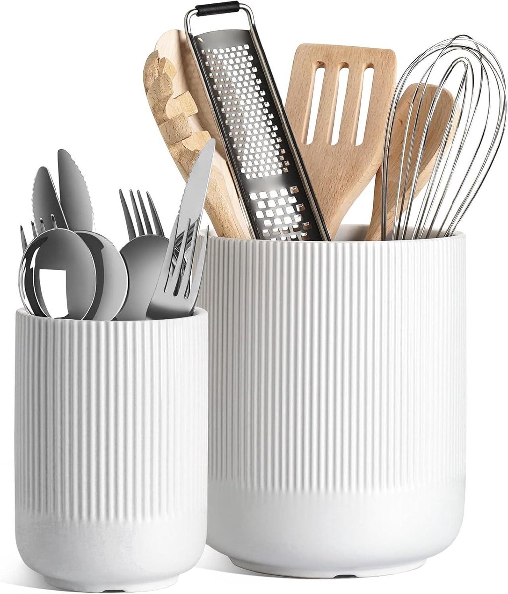 Keukengerei Houder - Opslag Caddy - Keuken Organiseren - Set van Twee - 18.5cm + 13.7cm - Wit